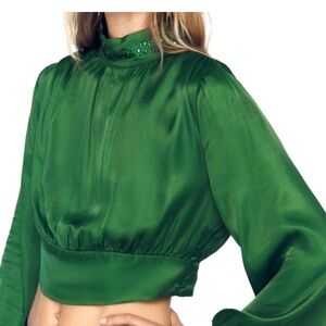 Zara Green Beaded Long Sleeve Blouse